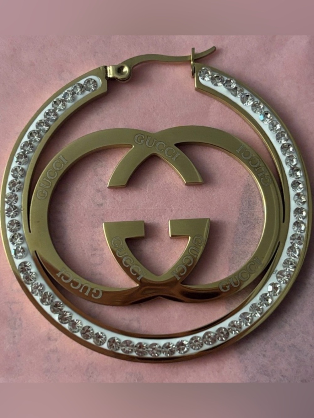 Gold Crystal Interlocking G Hoop Earrings